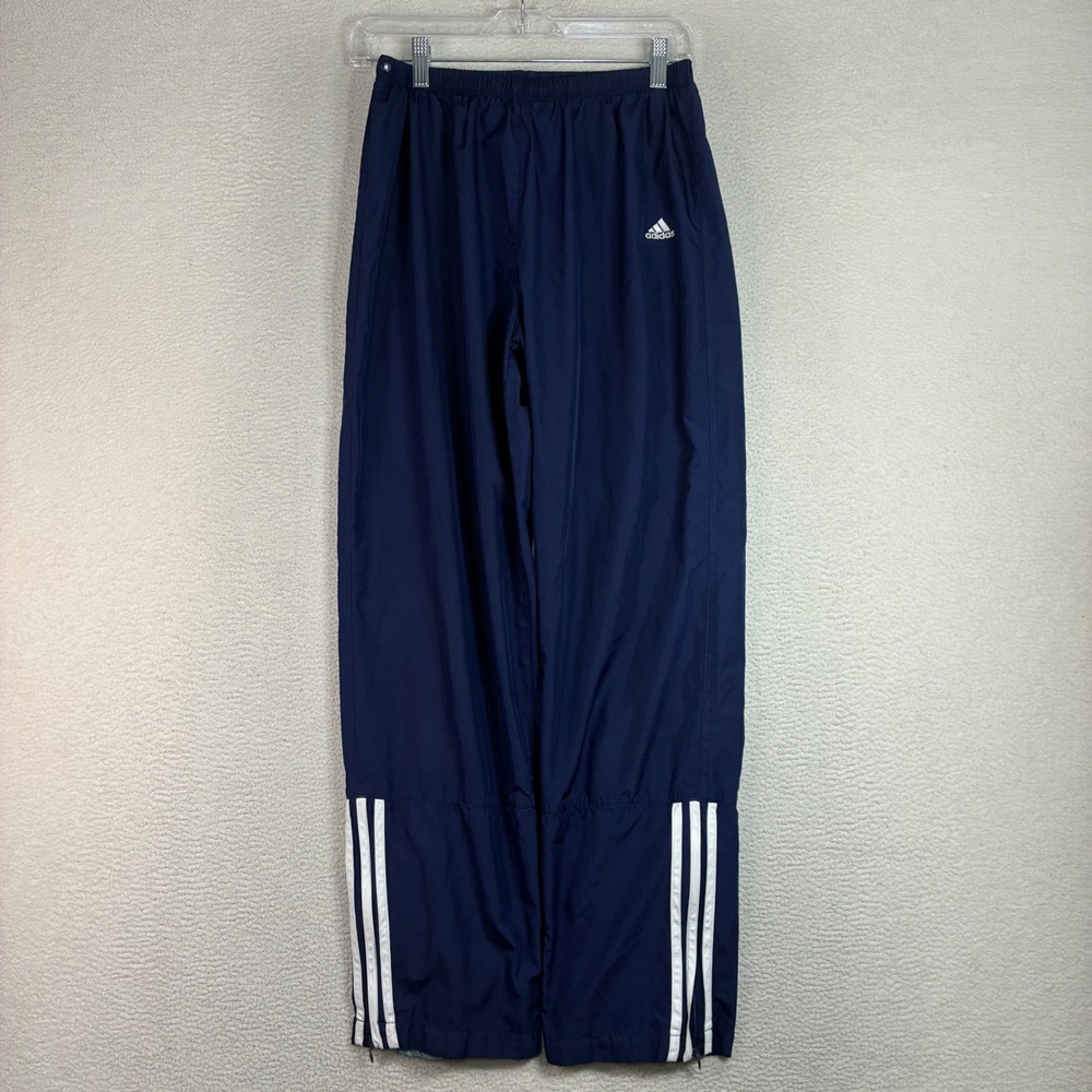 Vintage Adidas Track Pant Men M Blue Baggy Windbreaker Lined Sweatpant Ankle Zip